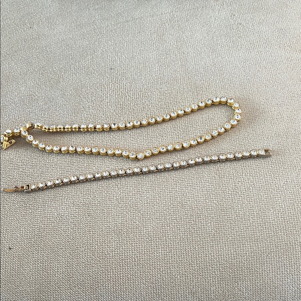 Gold and Silver Tennis Bracelet  and necklace with Sparkling Stones